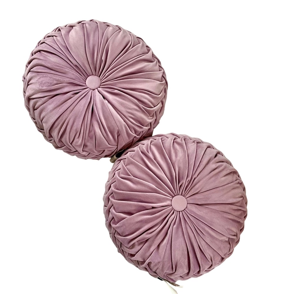 HIG Round Velvet Pleated Throw Pillows Set of 2 Dusty Mauve Lavender‎ Decorative